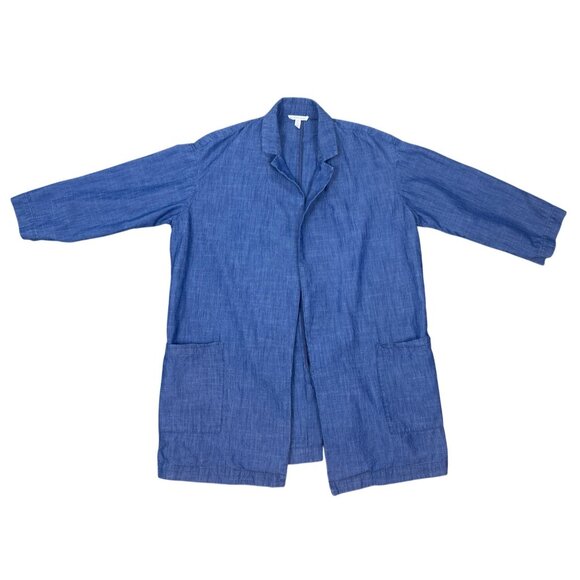 Eileen Fisher Blue Open Front Long Cardigan Jacket S/P Cotton Tencel Lagenlook - Picture 9 of 13